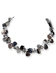 Sterling Silver Sea Agate/Quartz/Freshwater Cultured Pearl Necklace. 16in long.
