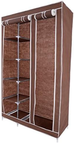 Small Cloth Wardrobe Steel Hanger Non-woven Canvas Clothes Storage Closet with Curtain