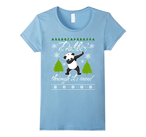 Women's Bear Dabbing Through The Snow Christmas Sweater Shirt Shirts Small Baby Blue