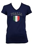 (Cybertela) Italia Flag Crest Junior Girl's V-neck T-shirt Country Pride Shield Tee (Navy Blue, X-Large)