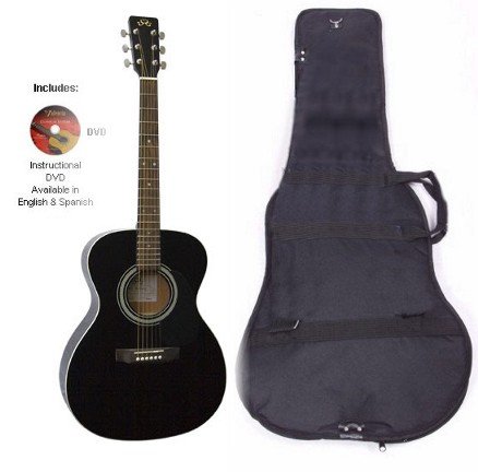 SX Concert 1 BK Full Size Acoustic Guitar with Instructional DVD and handy Carry Bag
