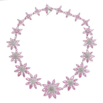 76.2G Pink Sapphire Diamond Platinum Flower Necklace