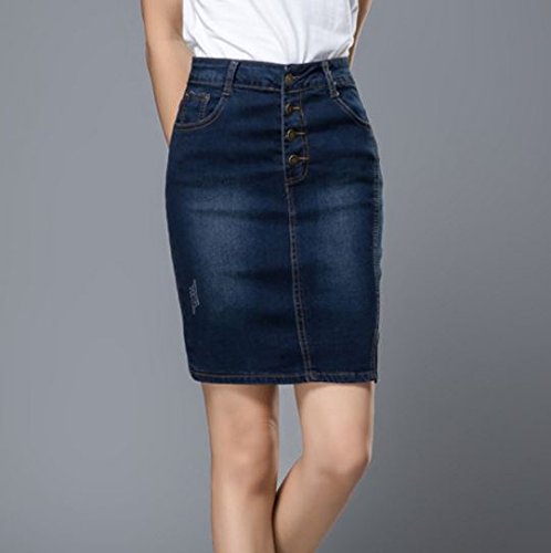 (ALLURE) デニム タイトミニ ペンシル 無地 シンプル ミモレ丈 スカート ひざ丈 ブルー AF0510