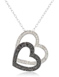 Sterling Silver Black and White Diamond Heart Pendant Necklace (.33 cttw, H-I Color, I2-I3 Clarity), 18"