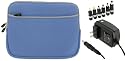 2n1 Combo - HP Mini 110-1020NR 10.1-Inch Netbook Neoprene Sleeve SlipCase and AC Adapter Charger (Invisible Zipper Dual-Pocket - Blue)