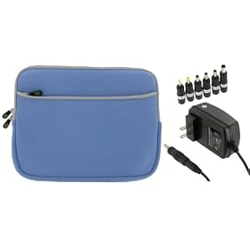 2n1 Combo - Samsung NP-NC10-KB02US 10.1 inch Netbook Neoprene Sleeve SlipCase and 12v Car Charger (Invisible Zipper Dual-Pocket - Blue)