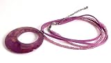 Image of Fashion necklace 725 purple hoop pendant on leather and beaded straps
