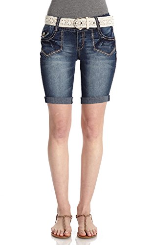 WallFlower Juniors Belted Bermuda Denim Shorts