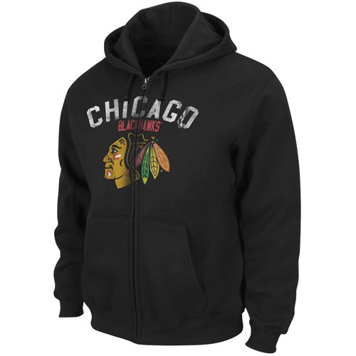 Majestic Chicago Blackhawks Black Lasting Strength Full Zip Hoodie Sweatshirt (Medium)