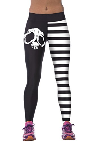 Timemory Woman's Skull Printing Stretch Seamless Active Full Leggings (One Size)