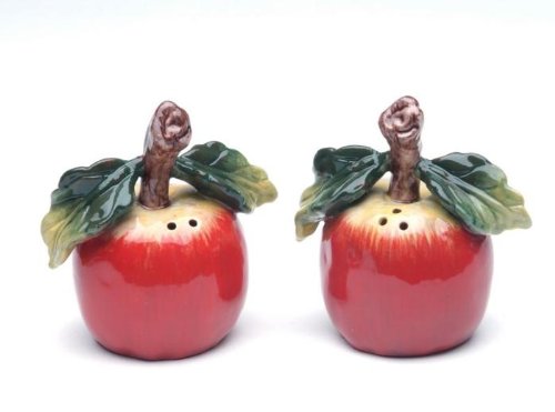 Red Apple with Stem and Leaf Salt & Pepper 2-Piece Set Collectible