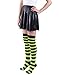Women’s Extra Long Striped Socks Over Knee High Opaque Stockings (Black & Lime Green)