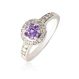 0.65cttw Natural White Diamond (SI Clarity, GH Color) & Amethyst Ring in 14K White Gold.