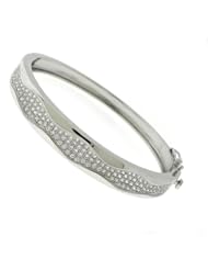 Ladies Designer Sterling Silver CZ Bangle Bracelet with double locks