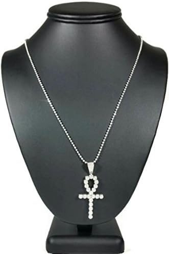 925 Sterling Silver Italian Ball Beaded Chain with Round Cz Stones Egyptian Ankh Key of Life Cross Pendant (24)