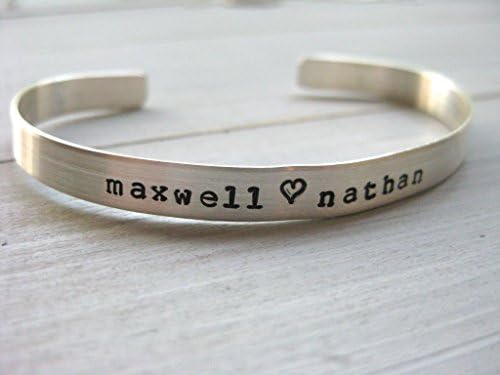 925 Sterling Silver Cuff Bracelet Kids Name Bracelet Hand Stamped Custom Personalized Jewelry
