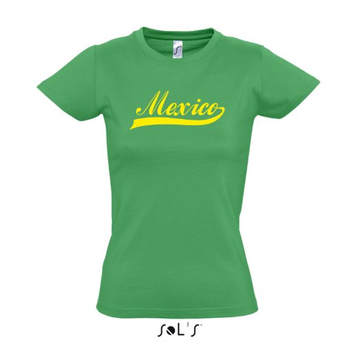 Damen T-Shirt – Mexico Oldschool Mexiko LÄNDERSHIRT EM / WM FAN Trikot S-XXL , Kelly green – gelb , M