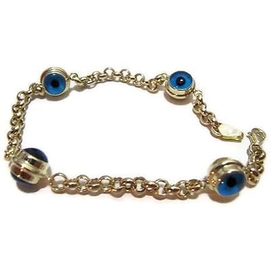 Cheap Girls Jewelry 14k Solid Yellow Gold Turkish Blue Beads Evil Eye Bracelet For Sale