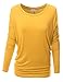 Doublju Women Long Dolman Sleeve Solid Color Boat Neck Top