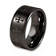 Black Plated Polished Tungsten Carbide Band with Laser Cross Design (10.0mm) - Sizes 8 - 13