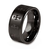 Black Plated Polished Tungsten Carbide Band with Laser Cross Design (10.0mm) - Sizes 8 - 13