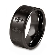 Black Plated Polished Tungsten Carbide Band with Laser Cross Design (10.0mm) - Sizes 8-13
