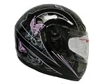 TMS Black Pink Butterfly Street Sport Bike Motorcycle Full Face Helmet DOT (Small)