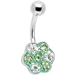 Clear Green Floral Flowers Belly Ring