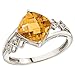 Cushion Cut Citrine and Diamond Cocktail Ring 14k title=