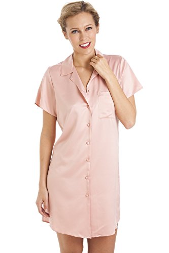 Camille Womens Luxurious Knee Length Pink Satin Nightshirt