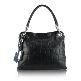 ARCADIA Italian Made Black Leather Designer Handbag Hobo Shoulder Bag Purse