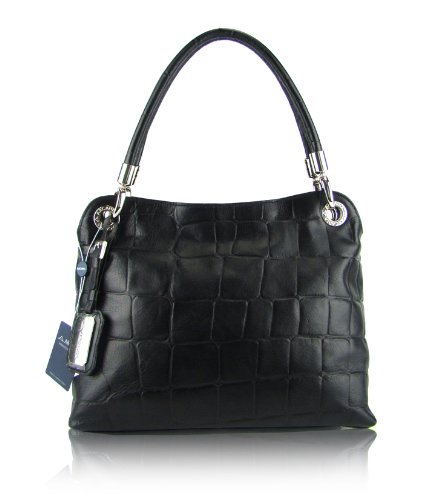 ARCADIA Italian Black Leather Designer Handbag Hobo Shoulder Bag Purse