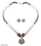 Amethyst and aquamarine jewelry set, 'Love' 0.4 W 18.1 L