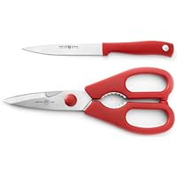 WÜSTHOF Silverpoint Colour 2 pc Utillity Knife & Shears Kitchen Set -8500R -RED