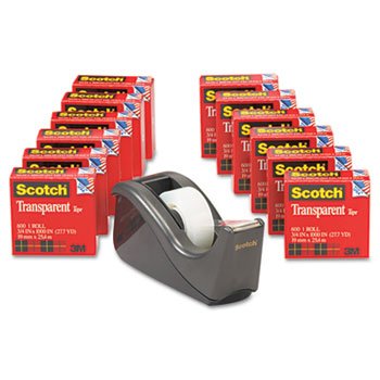 New-Scotch 600KC60 - C60 Desktop Dispenser/12 Rolls Transparent Glossy Tape, 1 core, Black - MMM600KC60