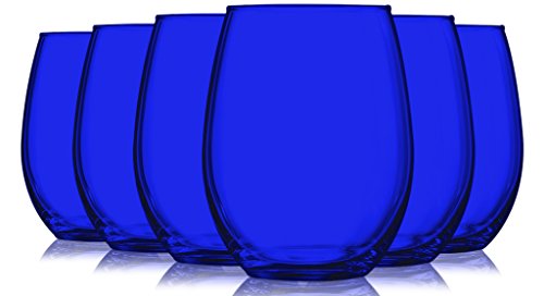 Cobalt Blue Stemless Wine Glasses Fully Colored - 15Êoz. Set of 6- Additional Vibrant Colors Available by TableTop King