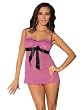 Pink Black Sheer Babydoll Black Ribbon Sexy Lingerie