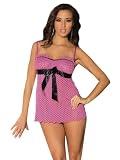 Pink Black Sheer Babydoll Black Ribbon Sexy Lingerie