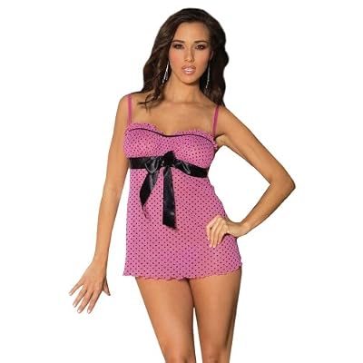 Pink Black Sheer Babydoll Black Ribbon Sexy Lingerie img