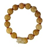 Hand Carved Pi Xiu Charm Yellow Jade Carved Lotus Bead Bracelet 41G H1JF rL. SL160 Hand Carved Pi Xiu Charm Yellow Jade Carved Lotus Bead Bracelet
