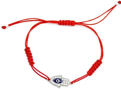 Sterling Silver Red String Hamsa Bracelet