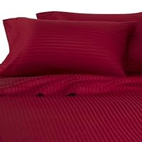 Luxurious Six Piece RED Damask Stripe, QUEEN Size, 1500 Thread Count Ultra Soft Single-Ply 100% Egyptian Cotton, Extra Deep Pocket Bed Sheet Set with FOUR PILLOW CASES 1500TC