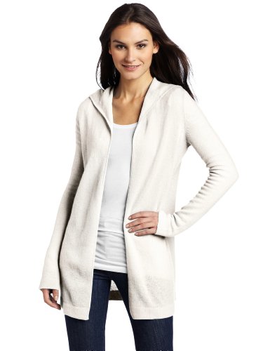 Christopher Fischer 100% Cashmere Women's Long Sleeve Hooded Open Cardigan, White, Medium