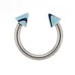 STAINLESS STEEL HORSESHOE WITH SPIKE LIGHTBLUE/BLACK DESIGN Gauge: 14, Ball Size: 4mm Sold as a Pair