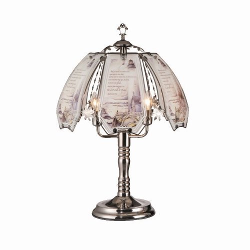 HPP Inc Glass Lighthouse Scripture Scene Touch Lamp, Black Chrome On Sale