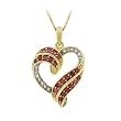 18k Yellow Gold Plated Sterling Silver Diamond with Ruby Heart Pendant Necklace (1/8 cttw), 18