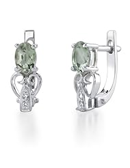 14k White Gold 0.03 Ctw Green Amethyst Diamond Earring