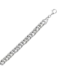 Sterling Silver Gourmette Style Rhodium Plated Chain Bracelet with Diamond Cuts