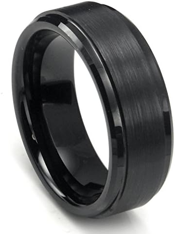 8MM Black High Polish / Matte Finish Men's Tungsten Ring Wedding Band Sz 9.0