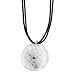 Sterling Silver Large Spiral Textured Concave Disc Pendant on Black Cord, 16" w/ 2" Extender